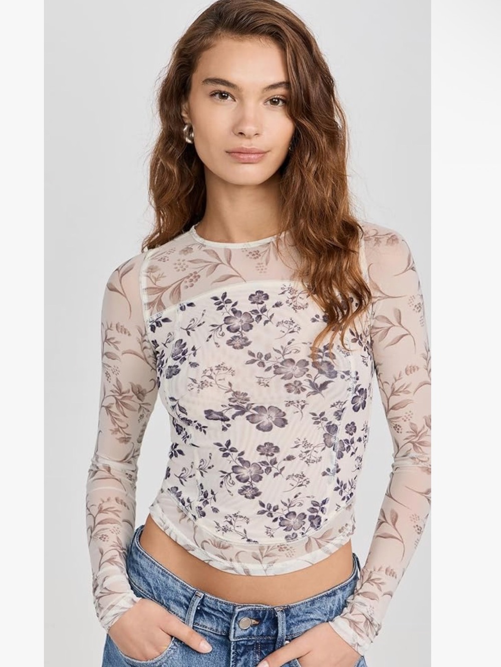 Free People Betty's Garden Long Sleeve Mesh Top Size XL - Picture 3 of 16